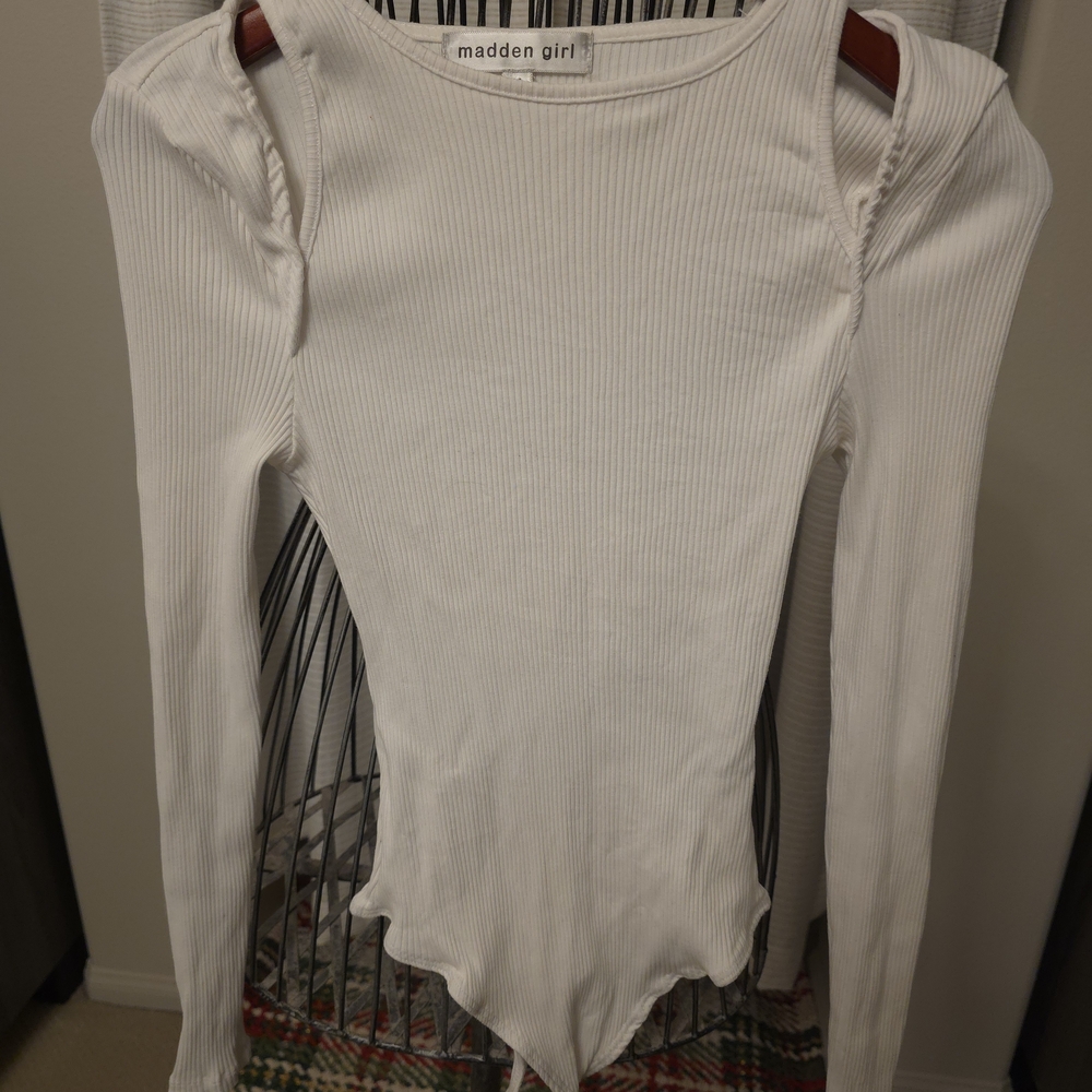 Madden Girl Ivory Ribbed Bodysuit